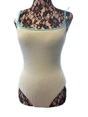 Linea Aqua Textured Crinkle One Piece Swimsuit Aqua Adjustable Straps Sample